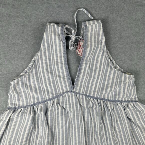 Umgee Linen Blend Top Womens Medium Blue White Striped Babydoll Swing Tank Boho - Picture 2 of 11